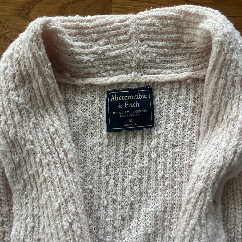 Abercrombie Cardigan Sweater Women Knit Open Pink Blush Shawl Collar Pockets M - Picture 6 of 6